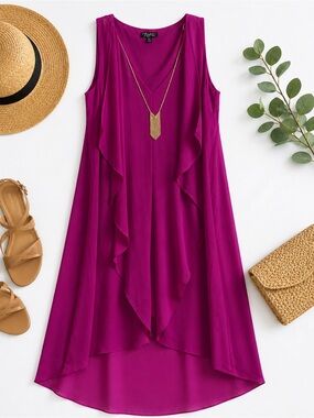 NWT Thalia Sodi Magenta Hi-Low Dress | Sleeveless Flowy Cocktail Wedding Guest